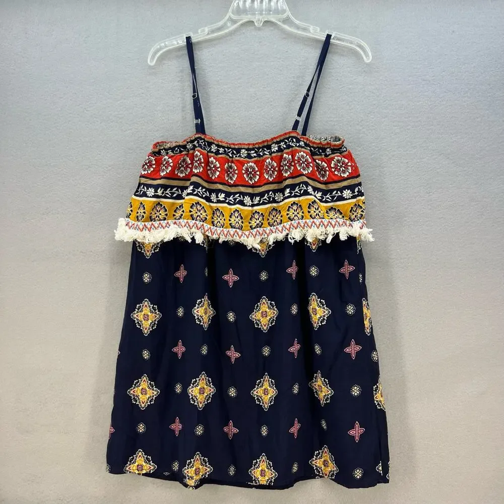 Entro Midi Sun Dress Women's Size Large Navy Boho Lined Adjustable Straps Hippie - Picture 10 of 15